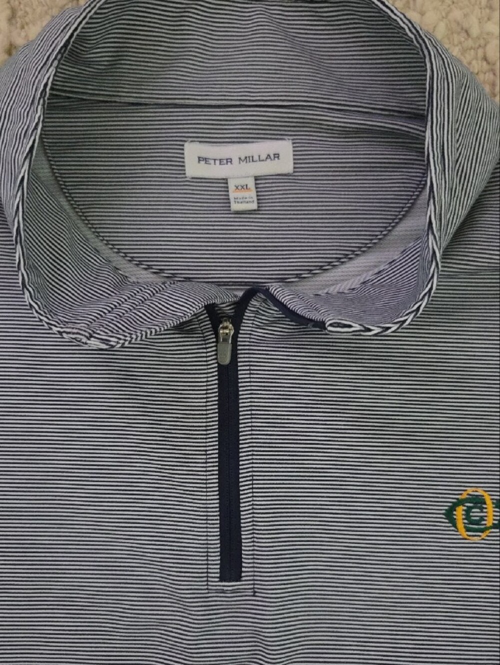 Peter Millar Navy and White Micro Striped Quarter-Zip Golf Pullover, XXL - Picture 4 of 4